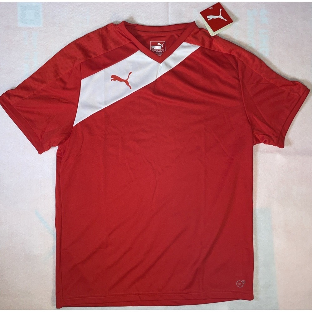 Puma Men Santiago TG Dry Cell Athletic Short Sleeve Jersey Shirt  Red L  NWT